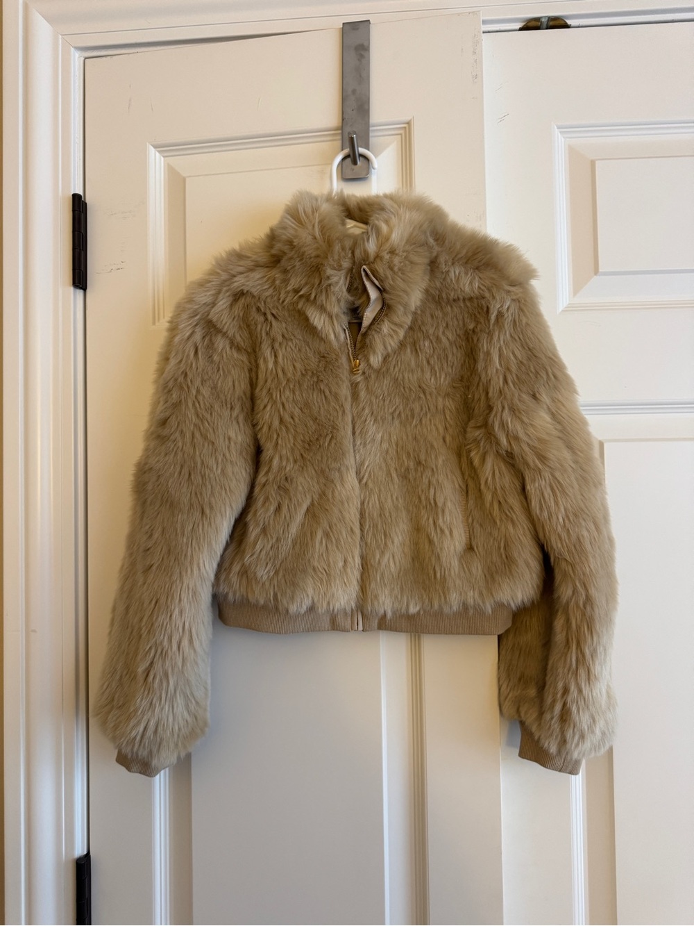 Janie and Jack Girls Faux Fur Bomber Jacket Cream Tan Size 7/8